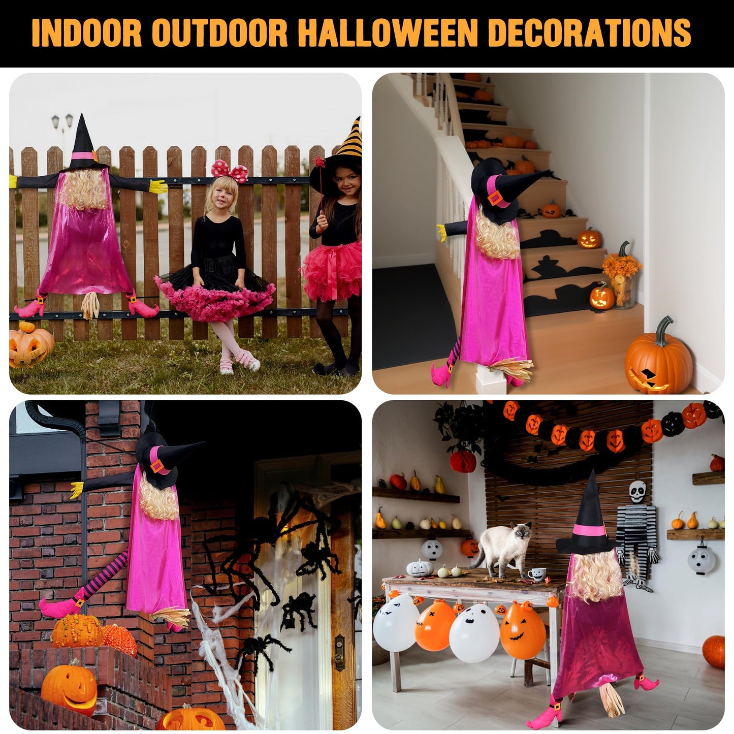 Giiffu Pink Halloween Decorations Outdoor 53" Crashing Witch Tree Decor