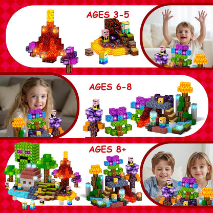 200 PCS Magnetic Blocks with Light Up Building Blocks - 20 Light Up Cubes, STEM Sensory Construction Toys for Kids Ages 4-8, Montessori Magnet Stacking Cubes, Gifts for Boys Girls 3 4 5 6 7 8-12
