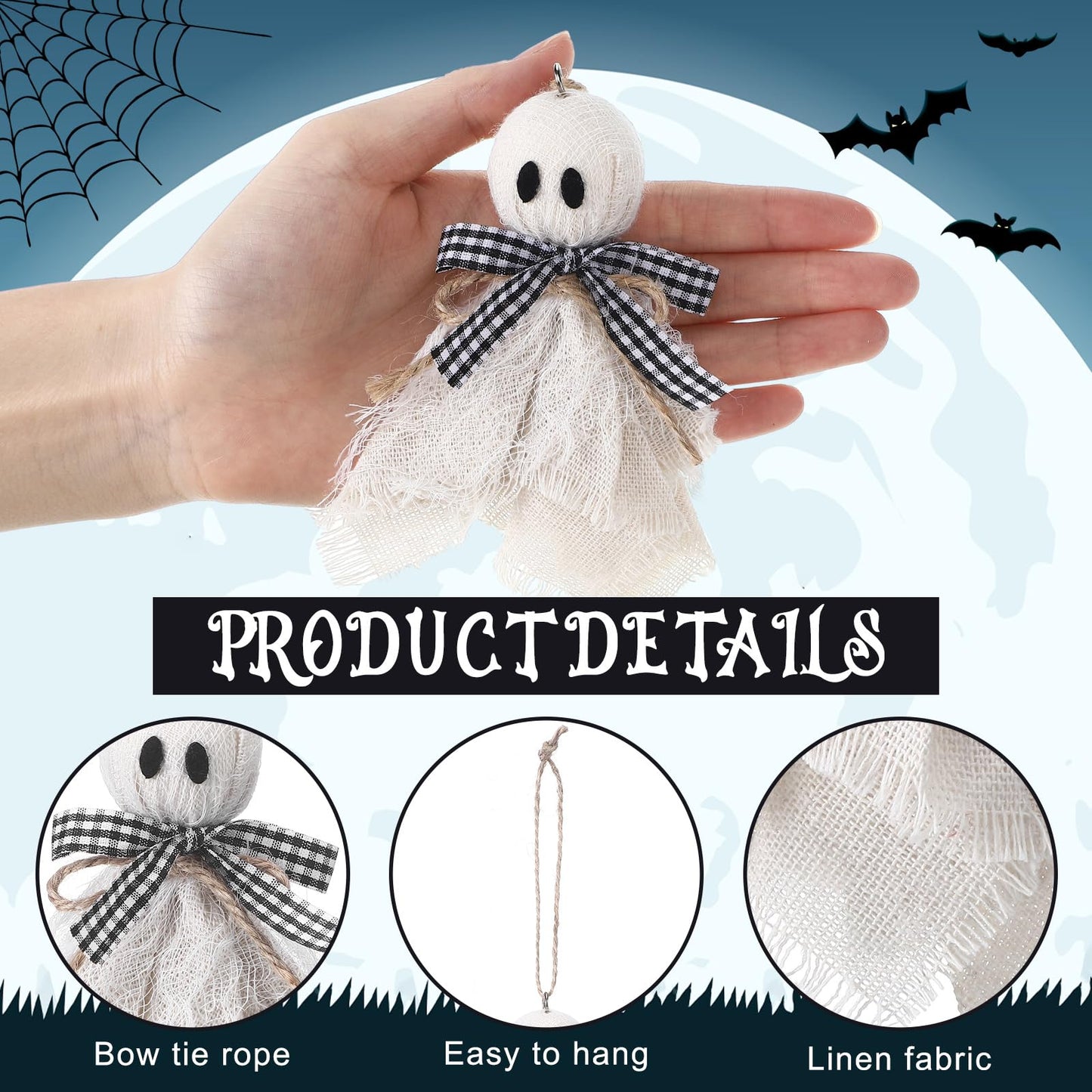 Leinuosen 16 Pcs Halloween Ghost Hanging Ornaments 4 Inch Small Hanging Ghost Tree Ornaments Farmhouse Rustic Boo Decoration for Haunted House Party Front Yard Porch Patio Lawn Garden Decor