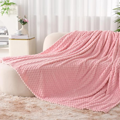 Zyrah Pink Fleece Twin for Couch Super Soft Twin Blanket 3D Imitation Turtle Shell Jacquard Decorative Cozy Blankets for Sofa Chair Bed 60x80 Inches