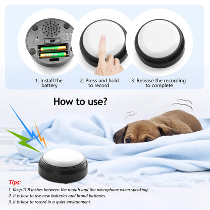 Recordable Button, Sound Button Record Talking Button Answer Buzzers Funny Buttons Record Your Own Words with 30s Voice Recording Time Also Used for Dog Training - White and Black (Battery Included)