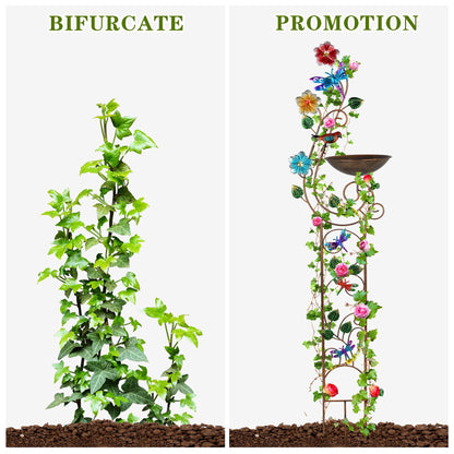 YADOOLIFE 57” Bird Bath with Garden Trellis for Climbing Plants Outdoor, Small Decorative Trellises Metal Birdbath Bird Baths, 1 Piece (Dragonfly)
