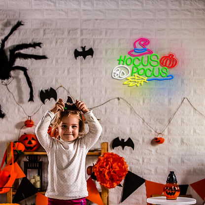 AEHEMNGZ Hocus Pocus Halloween Neon Sign for Wall Decor Mysterious Witch Hat LED Neon Sign Skull Light Up Sign for Bedroom Halloween Decoration Bar Party Gift（16.54 * 12.6in）