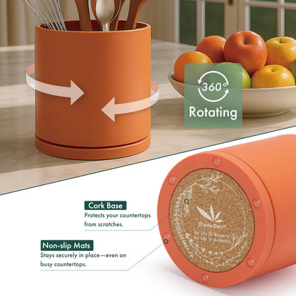 D'vine Dev 360° Rotating Utensil Holder – 7.2" Kitchen Utensil Crock for Countertop, Modern Cooking Tool Organizer for Kitchen Storage & Décor, Pumpkin, 72-X-E-2