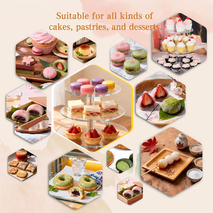 EffiQ-Rate 3 Tier Cupcake Stand, 4mm Thick Heavy Duty Acrylic Dessert Table Display Trays, 10" 8" 6" Round Cupcake Holder Decorative Bakery Tower for Wedding, Party, Baby Shower, Event