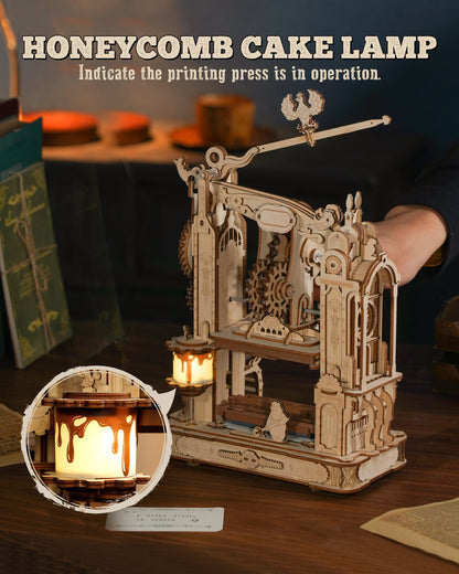 ROBOTIME Printing Press Wooden Puzzle, 3D Puzzles for Adults and Teens, Mechanical Wooden Model to Build, Unique Toy House Warming Birthday for Women/Men