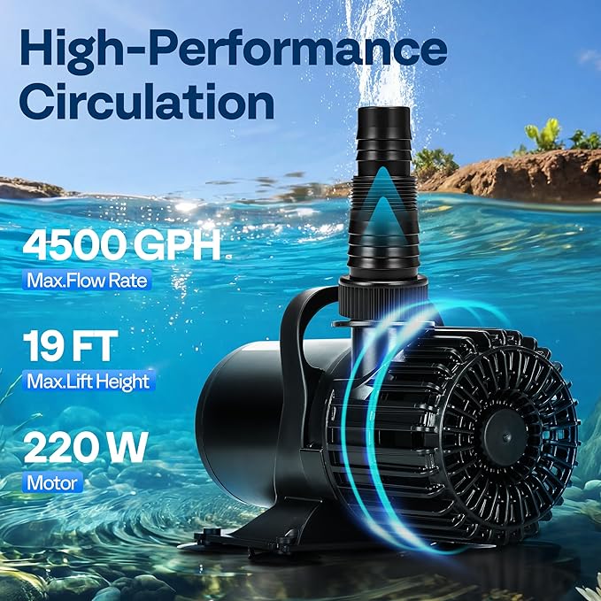 VIVOHOME Electric 220W 4500GPH Submersible Water Pump for Koi Pond Pool Waterfall Fountains Fish Tank and Aquarium