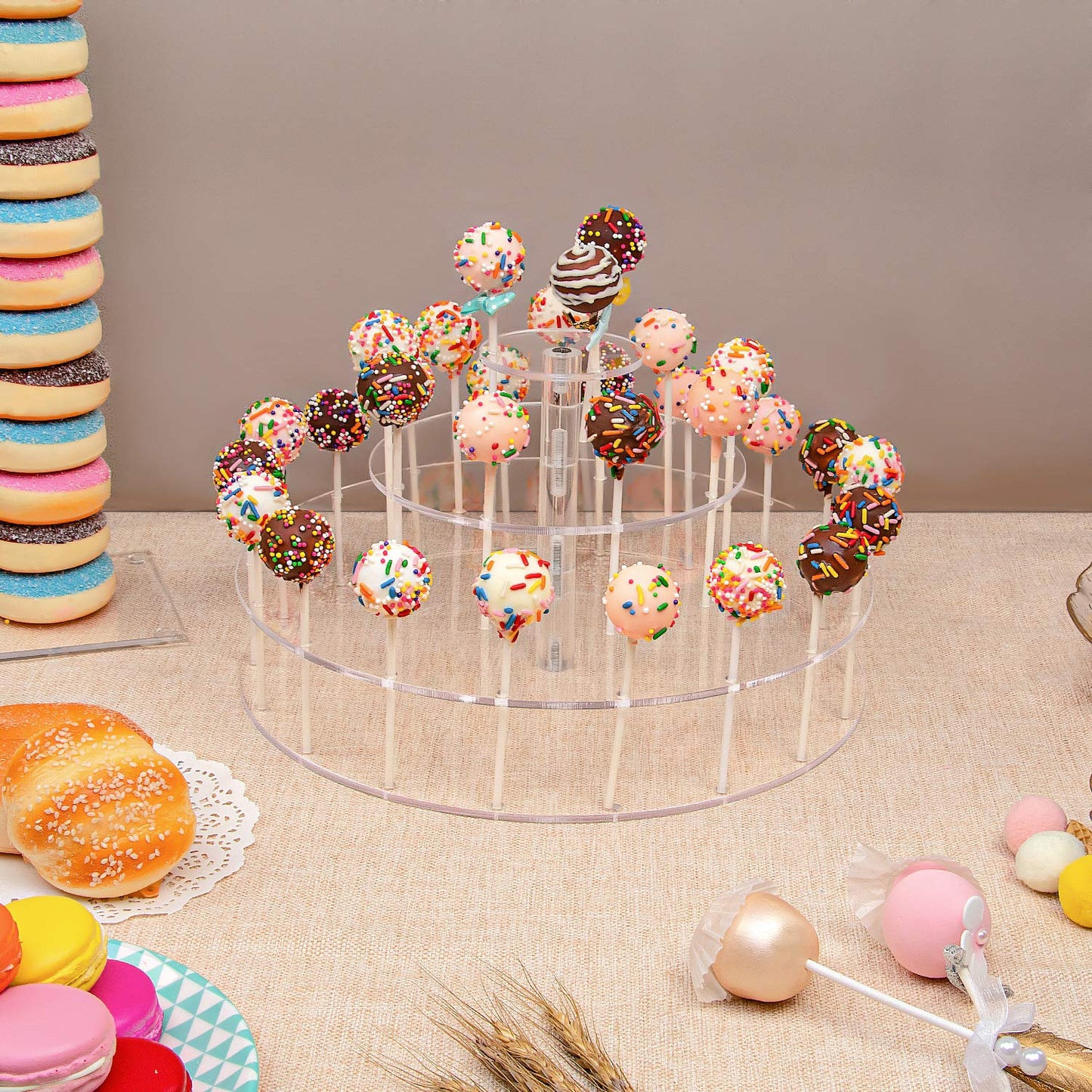YestBuy Acrylic Cake Pop Display Stand , 30 Hole Clear Acrylic Lollipop Holder, 3 Tiered Round Cake Pop Holder For Weddings, Birthday Parties, Anniversaries Gift, Halloween Candy Decorative (Clear)