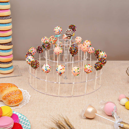 YestBuy Acrylic Cake Pop Display Stand , 30 Hole Clear Acrylic Lollipop Holder, 3 Tiered Round Cake Pop Holder For Weddings, Birthday Parties, Anniversaries Gift, Halloween Candy Decorative (Clear)