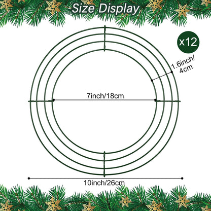 Aodaer 12 Pack 10 Inch Wire Wreath Frame Christmas Dark Green Wire Wreath Ring Round Metal DIY Floral Crafts Wreaths for Halloween New Year Holiday Valentines Day Decorations