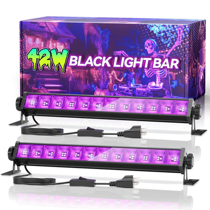 2 Pack 42W LED Black Light Bar, Blacklight with 6FT Cord+Switch+Plug, Glow in The Dark Black Lights Party Supplies for Halloween Decorations, Fluorescent Poster, Body Paint, Classroom, Bedroom