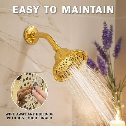 Aqua Elegante Massage Shower Head With Mist - High Pressure Boosting, Adjustable Massaging Rainfall Showerhead For Low Flow Showers With Water Saving Nozzles - 2.5 GPM - Polished Brass