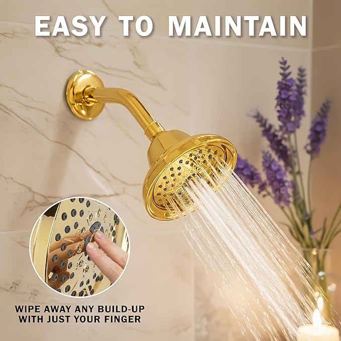 Aqua Elegante Massage Shower Head With Mist - High Pressure Boosting, Adjustable Massaging Rainfall Showerhead For Low Flow Showers With Water Saving Nozzles - 1.8 GPM - Polished Brass