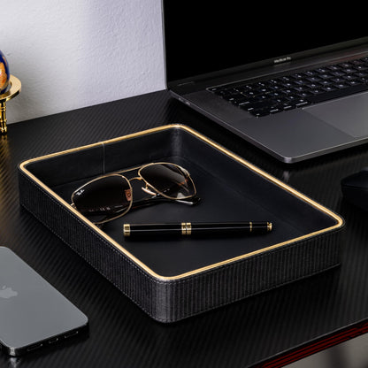 Leather Catchall Valet Tray for Men| Mens Valet Catch All Trays| Bedside Organizer for Nightstand| Cologne Tray for Men| Desk Trays Leather Tray Organizer (Black)