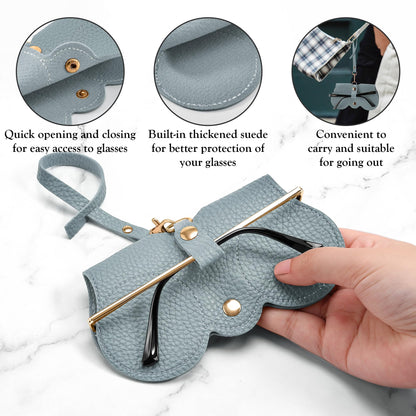 FEISEDY 2Pack Soft Leather Sunglass Bag, Holder Eyeglasses Case, Portable Glasses Pouch With Button Clip Wrist Strap B0049
