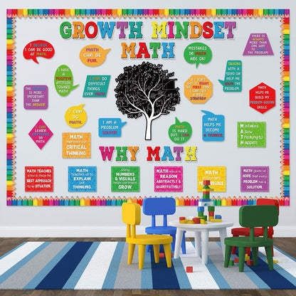 Pajean 68 Pcs Growth Mindset Math Bulletin Board Set Math Inspirational Posters Classroom Decorations for Elementary Middle High School Mathematics Education Posters Teacher Supplies