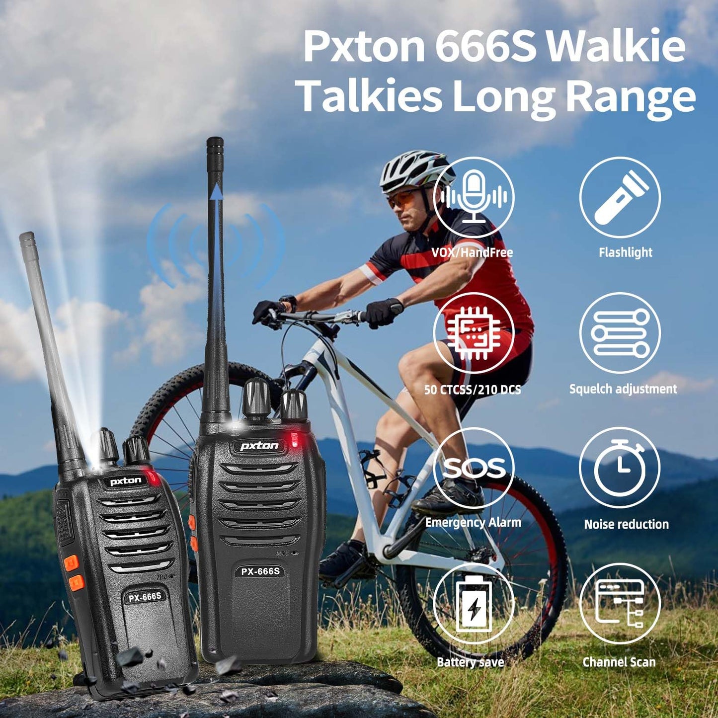 pxton 666S walkie talkies Long Range Rechargeable for Adults with Headphones and Li-ion Battery,2 Way radios has VOX/Noise Reduction/TOT/Flashlight/Monitoring/Scan Function（4 Pack）
