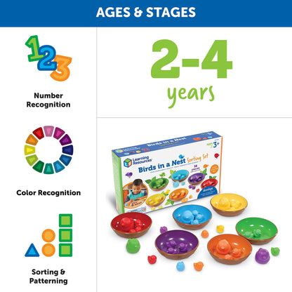 Learning Resources Birds in a Nest Sorting Set - 36 Pieces, Ages 3+ Toddler Learning Toys, Educational Toys for Toddlers