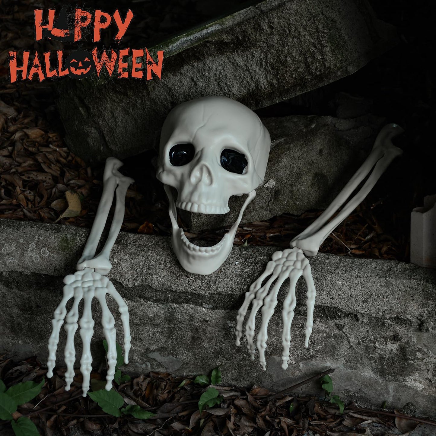 AOFOX Halloween Realistic Skeleton Stakes Zombie Ghost Arm Stake Severed Plastic Skeleton Hands Yard Signs for Lawn Stakes Garden Halloween Props Decoration(10 Pcs White)