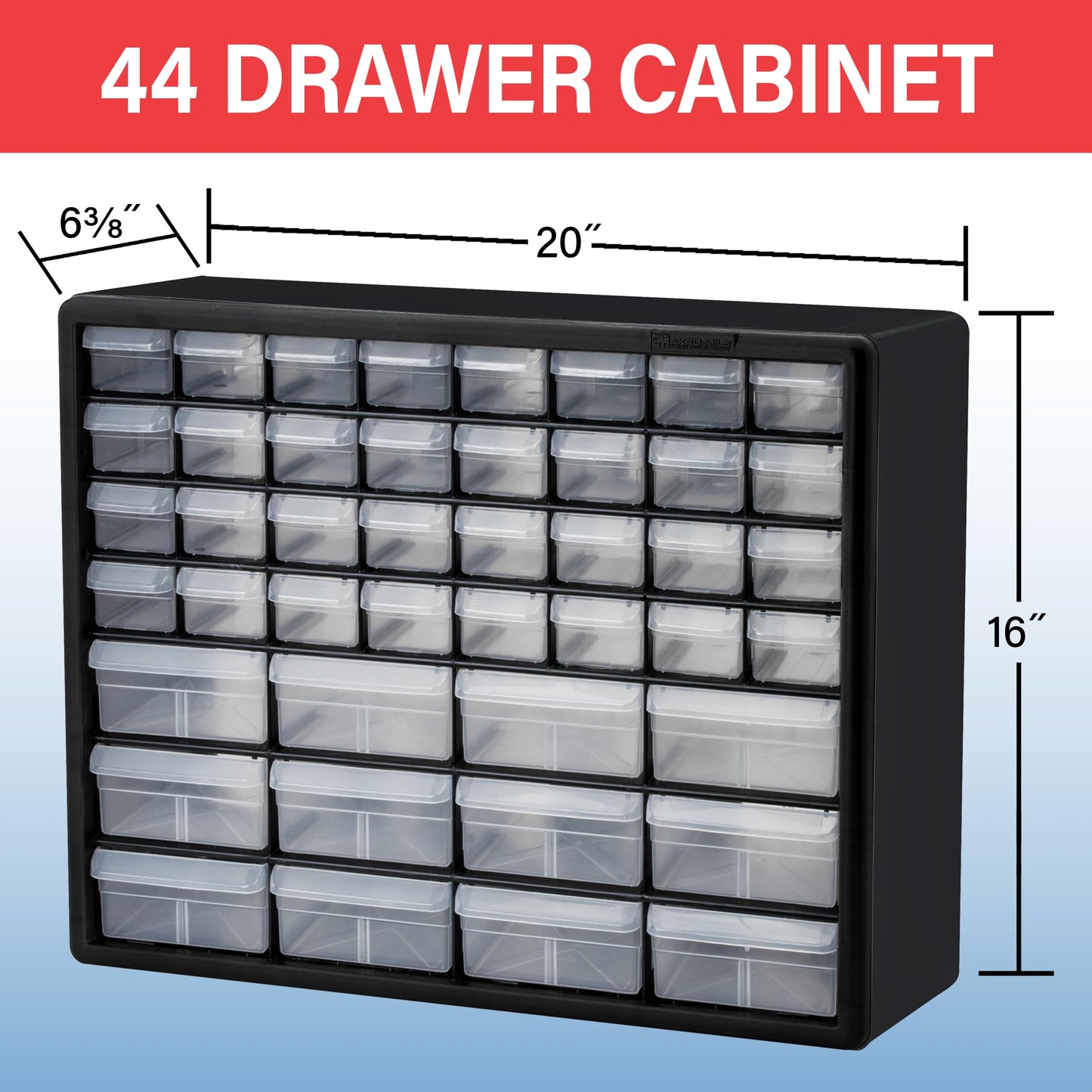 Akro-Mils 44-Drawer Plastic Drawer Storage Cabinet for Garage Organization, Bead Organizer, Building Bricks Storage, Teacher Toolbox, Makeup Organizer, 20" W x 6" D x 16" H, 10144 Red