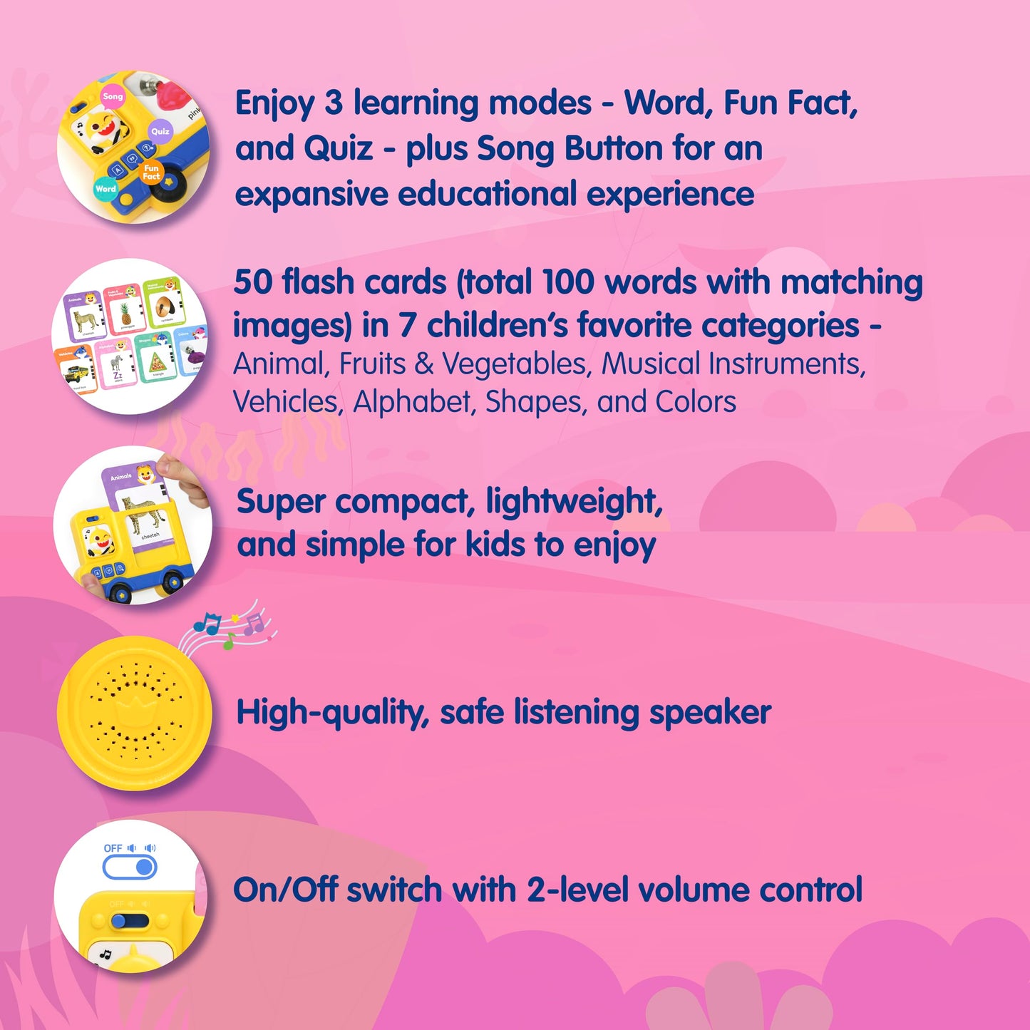 Pinkfong Baby Shark Flash Card Learning Bus – 545 Learning Contents (Words, Sounds, Sentences, Quizzes & Songs), 50 Double-Sided Cards, Interactive Educational Toy for Toddlers 1–3