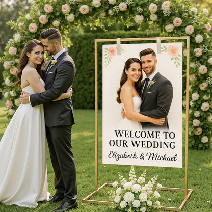FamilyKit Wedding Welcome Sign Stand, Welcome to Our Wedding Sign Stand with Storage Bag and Leather Straps for Hanging, Adjustable Wedding Sign Holder for Wedding, Birthday, Anniversary, Christmas