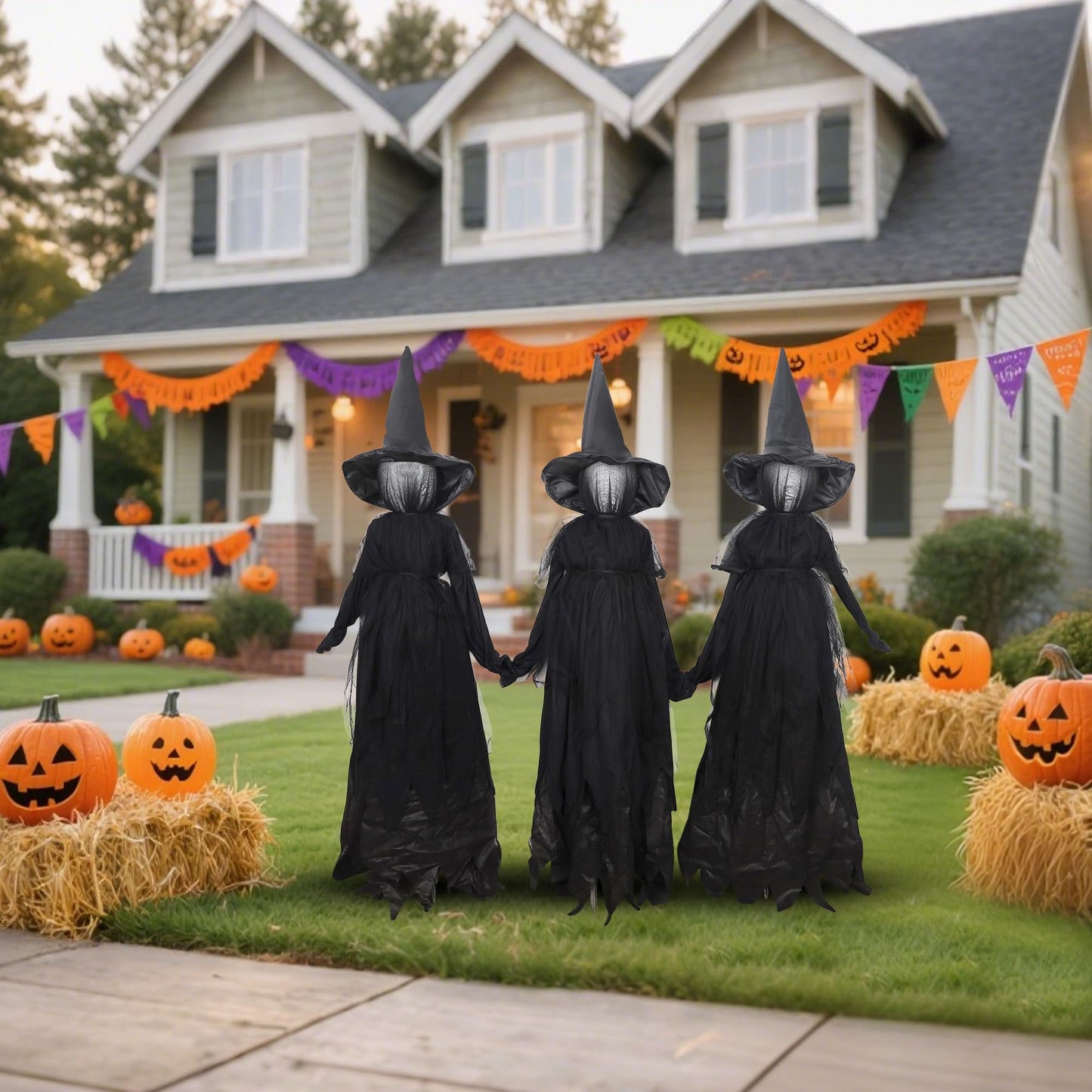 DR.DUDU Halloween Decorations Outdoor 4.6 FT Light Up Witch Stakes Set of 3