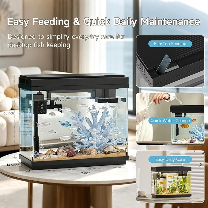 Fish Tank, 2.5Gallon Fish Aquarium,Self Cleaning Fish Tank Aquarium Starter Kit/Humidifier & Essential Oil Diffuser,Touchscreen Control,7-Color LED,3-in-1 Pump,Triple Filtration,Temp/Time Display