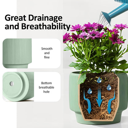 OXART Plant Pots, 8+6+5 Inch Pots for Indoor Plants, Outdoor Indoor Flower Pot with Drainage Holes for Home and Office, Modern Round Ceramic Planters, Set of 3 (Green)