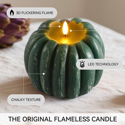 Velsyn Fall Decorations for Home, Flickering Flameless Wax Pumpkin LED Candle with Timer Remote Control, Thanksgiving Gifts, Autumn Farmhouse Rustic Harvest Decor for Tiered Tray Table Indoor (Green)