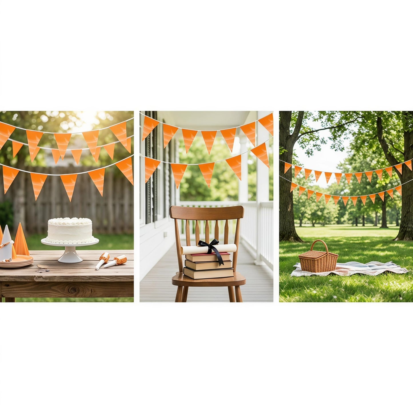 20M/64FT Macaroon Orange Triangle Pennant Banner Flag Metallic Fabric Bunting Garland for Christmas Graduation Anniversary Birthday Engagement Wedding Anniversary Casino Party Decorations Supplies