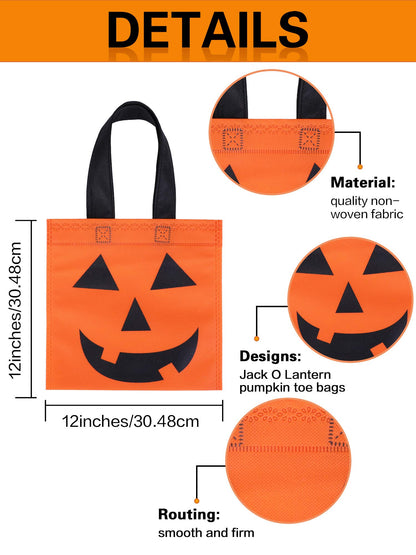 Boao 24 Pieces Halloween Lantern Pumpkin Tote Bags Non Woven Candy Bags for Halloween Party(12 x 12 Inch)
