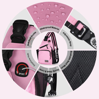 VALUEQLO Crossbody Backpack Convertible Sling Bag for Women Men with Adjustable Strap Small Casual Daypack for Hiking Traveling (Small, 11-Inch, Pink)