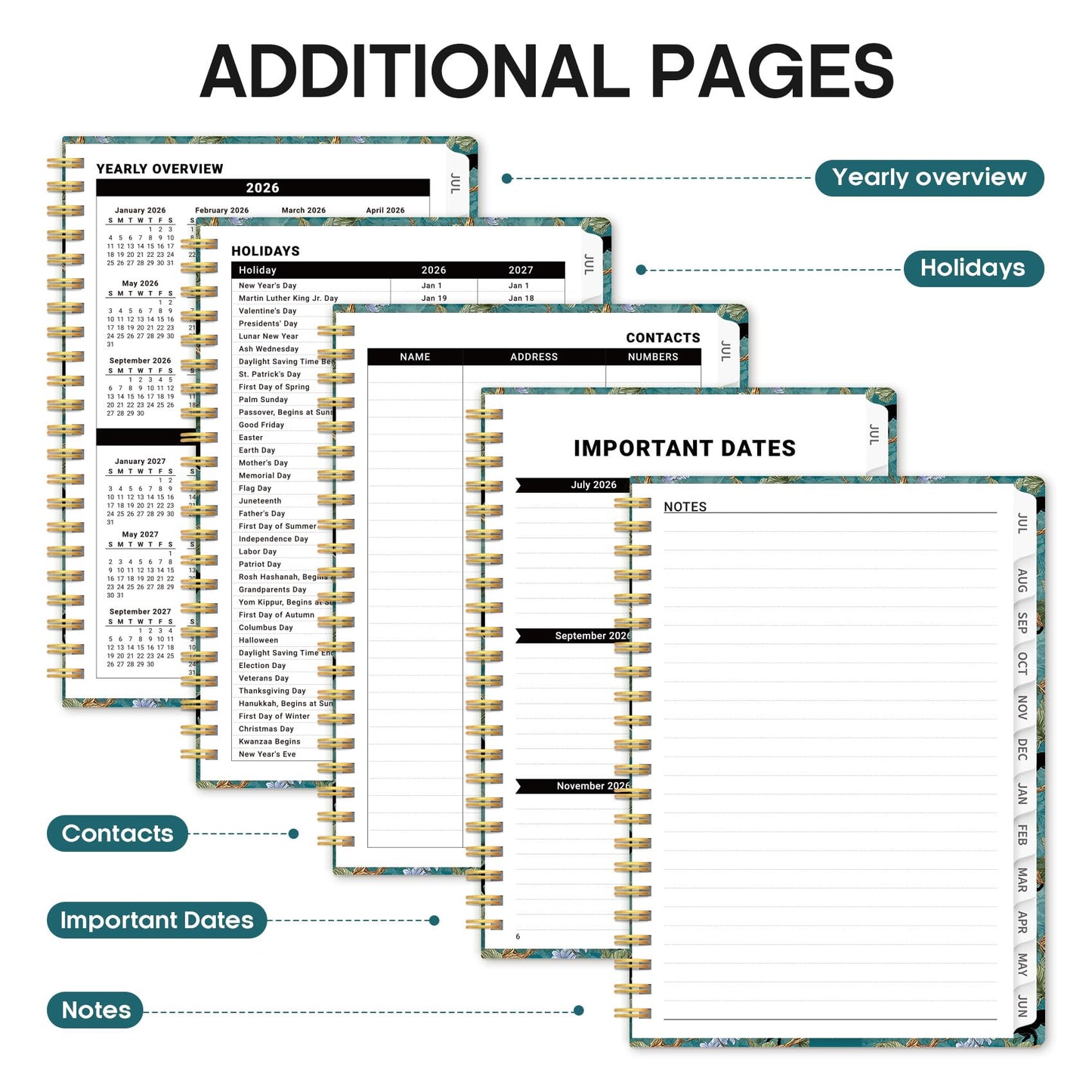 Planner 2026-2027, Academic Year Weekly and Monthly Calender Planner, from Jul 2026 - Jun 2027, Spiral Bound School Planning Book, Perfect for Teacher, Student, Women & Men, A4 (8.5" x 11"), Cats in Vine