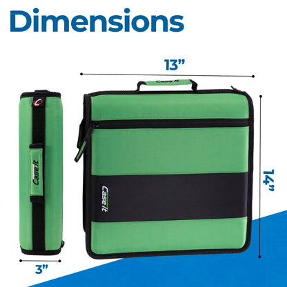 Case-it Classic Zipper Binder | 2-Inch O-Rings, 350 Sheet Capacity, Multiple Storage Pockets & Shoulder Strap | School & Office Organizer | D-251 Canopy Green