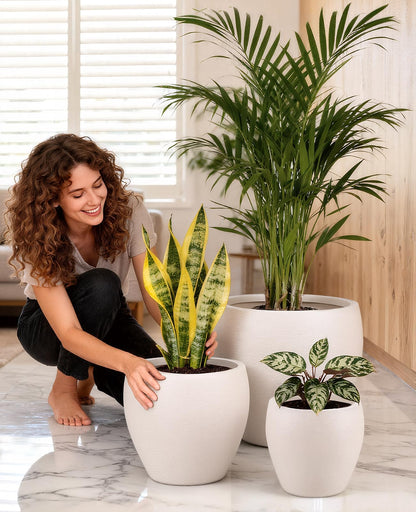 homenote Flower Pots 14.5/12/9.6 Inch,Large Plant Pots Indoor with Drainage,Plastic Pots for Plants,Garden Pots for Outdoor,Large Planters for Indoor Plants,Big Plastic Planter,Off-White(3 Pcs)