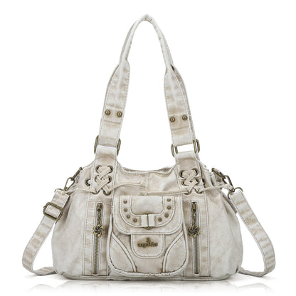 Angel Kiss Small hobo Bags for Women Retro Washed Leather Shoulder Handbag Roomy Top Handles Purses With Removable Strap