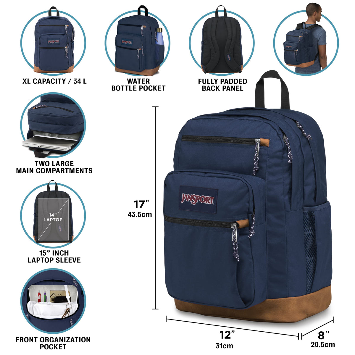 JanSport Cool Backpack, with 15-inch Laptop Sleeve - Large Computer Bag Rucksack with 2 Compartments, Ergonomic Straps, Black