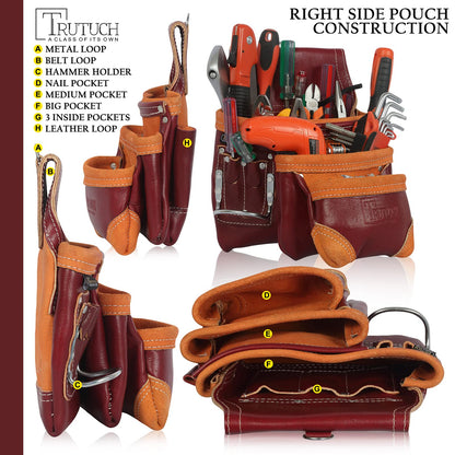 TRUTUCH Grain Leather Tool Belt | Tool Rig Set | Tool Pouch | Drywall | Carpenter Tool Bag | Leather Tool Belts for Men | Construction | Framers | Electrician (Maroon)