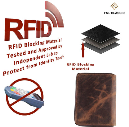 Passport Wallet - Travel Document Holder w/RFID Blocking – Full Grain Leather – Bifold compact zip around Wallet with Credit Card Slots for Women and Men,distressed brown,500-30
