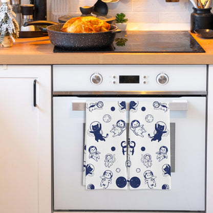 GWFSJYU Space Cat Kitchen Towels Set of 2, Funny Cats Dish Tea Towels for Kitchen, Cute Kitty Decorative Hand Towel for Bathroom, Cat Lovers Gifts, 16x24 Inch