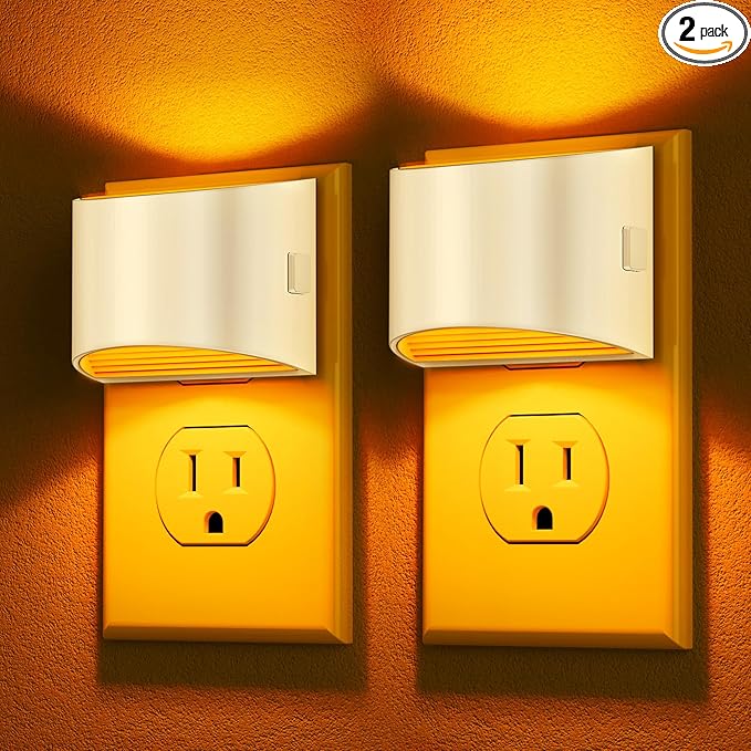 DORESshop LED Night Light[2 Pack], Night Lights Plug into Wall, 3 Level Brightness Adjustable Plug in Night Light, Dusk to Dawn Sensor Nightlights for Adults,Bedroom,Bathroom,Hallway, Amber
