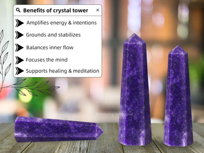 Amazing Gemstone Lepidolite Crystal Towers ~ Natural Healing Crystal Point Obelisk for Reiki Healing and Crystal Grid (3" to 4" INCH)