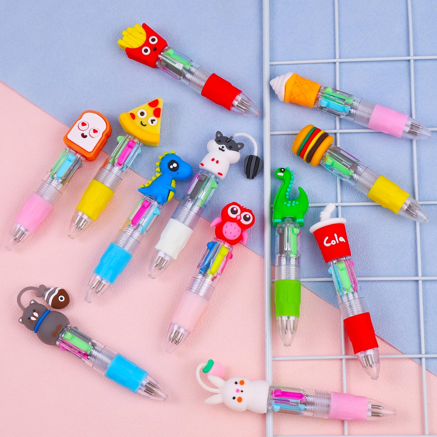 CZWZ 12Pcs Mini Multicolor Pens in One 4-in-1 Cute Pens Bulk, Fun Kawaii Ballpoint Pens for Birthdays and Party Favors Gifts Teacher School Supplies