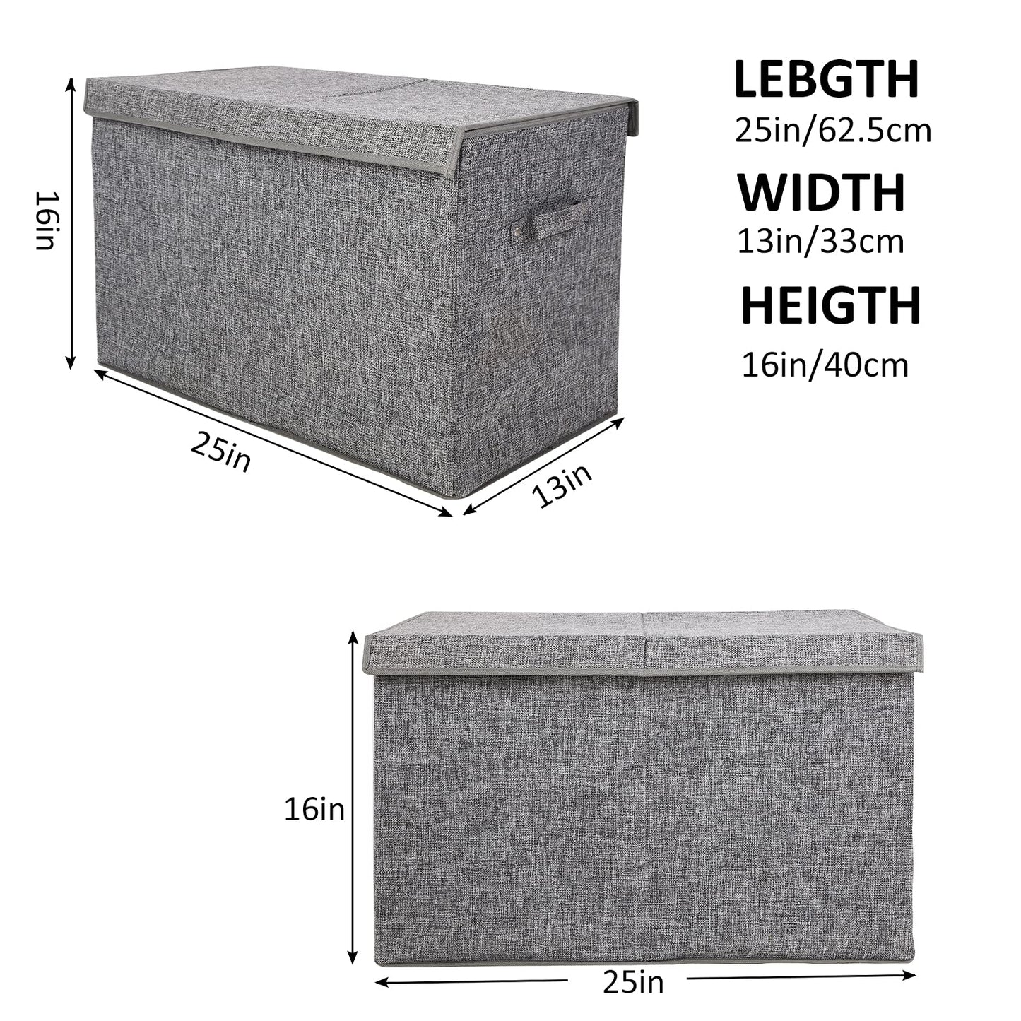 popoly Large Toy Box Storage with Lid, Collapsible Sturdy Toy Chest Storage Bin Box with Rivets Handles for Kids, Boys, Girls, Nursery, Playroom, Living Room, Bedroom, 25"x 13" x 16" (Linen Gray)