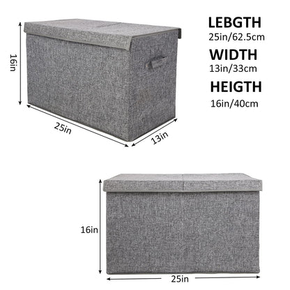 popoly Large Toy Box Storage with Lid, Collapsible Sturdy Toy Chest Storage Bin Box with Rivets Handles for Kids, Boys, Girls, Nursery, Playroom, Living Room, Bedroom, 25"x 13" x 16" (Linen Gray)