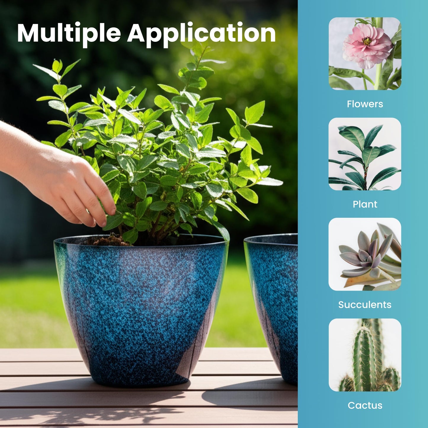 Vanslogreen 8 inch Plant Pots, Pack of 4 Plastic Planter for Indoor Outdoor Plant with Drainage Holes and Saucers, Flower Pots for Garden Home Decor (Blue, 4pcs)