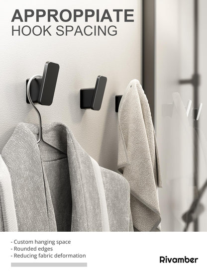 4-Pack Matte Black Towel Hook for Bathroom, Robe Coat Hook, Heavy Duty Wall Hooks for Hanging Bag Hat Mudroom Bedroom Shower Closet, Drill in Hanger Mount with Screw, Holder Back of Door Outdoor
