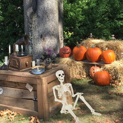 JIALWEN 36" Halloween Posable Skeleton Decorations, 3FT Realistic Plastic Human Full Body Bones with Movable Joints Skeleton for Haunted House Graveyard Props Indoor Outdoor Halloween Party Supplies