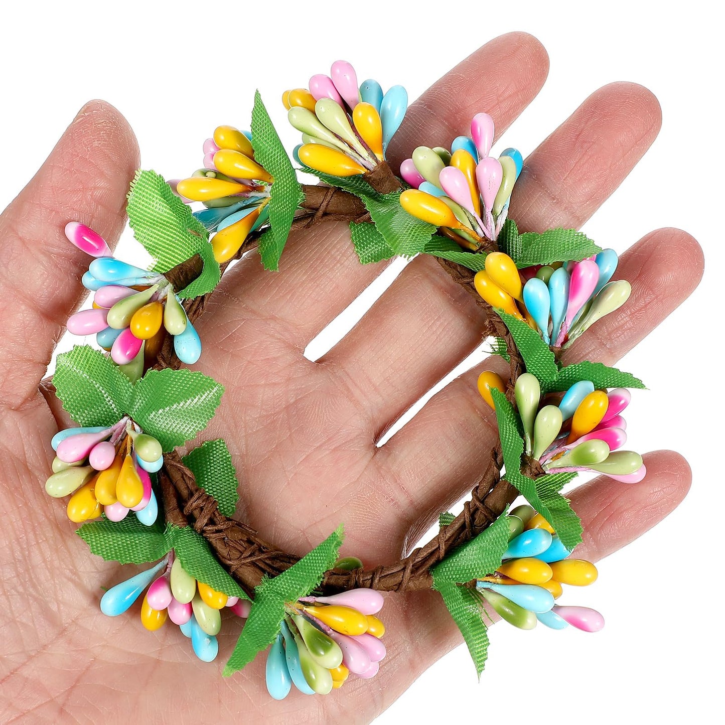 Yardwe 4 Pcs Easter Candle Rings Wreaths Artificial Spring Mini Pip Berry Wreath for Pillar Candles Rustic Farmhouse Table Centerpiece Kitchen Cabinet Decor Ring Holder